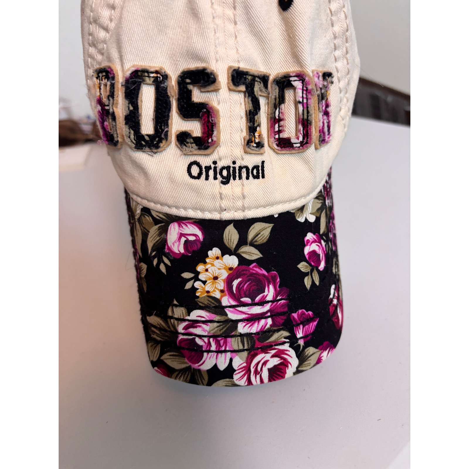 Robin Ruth Baseball Cap Women Os Cream Black Good Floral Boston Distressed Hat